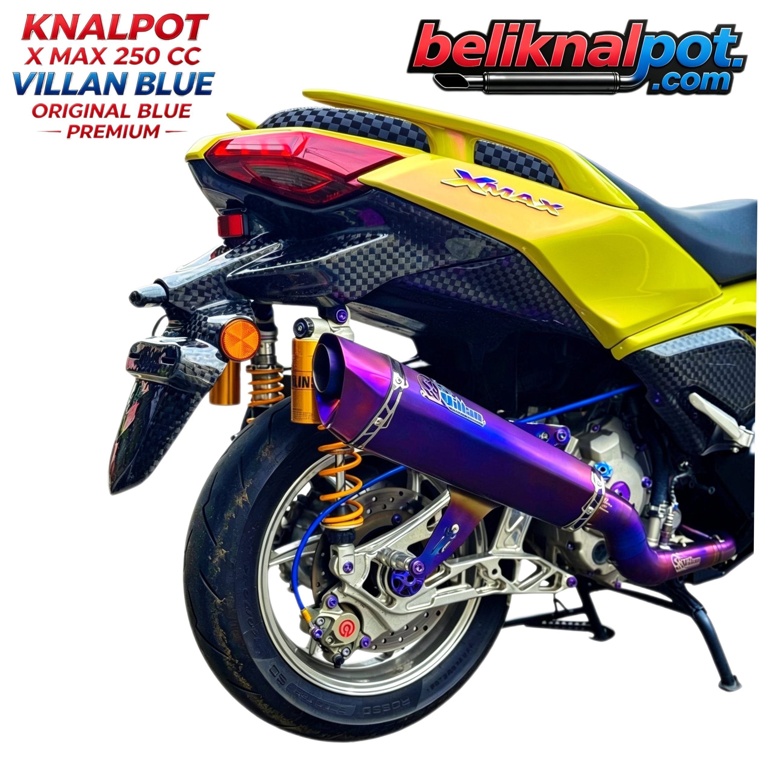 Berikut panduan lengkap dan cara pasang Knalpot Villan Blue untuk XMAX 250 yang aman, rapi, dan sesuai standar: 🛠️ Persiapan Alat - Kunci pas / ring ukuran 10, 12, 14, 17 mm - Kunci T / sok - Obeng (+) / (-) - Karet pelindung / lap bersih - Perekat tahan panas / pasta knalpot (opsional) - Gasket (paking) baru (sangat disarankan agar tidak bocor) ✅ Langkah-langkah Pemasangan 1. Persiapan Awal - Matikan mesin, biarkan dingin total agar tidak terbakar. - Parkirkan motor di tempat rata, gunakan standar tengah. - Siapkan alas di lantai agar baut atau komponen tidak hilang. 2. Melepas Knalpot Standar 1. Buka baut kepala silinder: Kendurkan 2 mur pengikat leher knalpot di bagian atas mesin (gunakan kunci 10 / 12 mm). Lepas perlahan. 2. Lepas pengikat tengah & belakang: Buka baut dudukan peredam di bagian bawah dan baut braket di bodi belakang (biasanya ukuran 12 atau 14 mm). 3. Tarik knalpot pelan-pelan ke arah belakang dan atas hingga terlepas sepenuhnya. 4. Bersihkan sisa paking lama di lubang buang mesin sampai rata dan bersih. 3. Pasang Knalpot Villan Blue 1. Pasang paking baru pada lubang buang mesin — ini kunci agar tidak bocor suara atau gas. 2. Pasang leher knalpot Villan Blue perlahan masuk ke lubang buang. Pas mur pengikat, kencangkan secukupnya dulu (jangan kencang penuh). 3. Pasang baut pengikat tengah dan braket belakang ke rangka/bodi motor. Pastikan posisi knalpot tegak lurus, tidak miring, dan tidak bersentuhan dengan bodi, ban, atau spakbor. 4. Kencangkan semua baut secara silang bertahap: - Mulai dari bagian kepala mesin - Lanjut ke pengikat tengah - Terakhir braket belakang → Pastikan kencang tapi jangan terlalu kuat hingga baut atau ulir rusak. 4. Penyesuaian & Keamanan - Cek ulang semua baut sudah terpasang kuat. - Pastikan jarak knalpot ke bodi minimal 1–2 cm agar tidak gosok atau melelehkan plastik saat panas. - Jika ada celah sedikit, boleh oleskan pasta tahan panas di sambungan agar lebih rapat. 5. Uji Coba - Nyalakan mesin, dengarkan suara: - Jika ada suara desis/angin di sambungan → ada yang bocor, kencangkan ulang atau ganti paking. - Pastikan knalpot tidak bergetar berlebihan atau menabrak bagian lain saat gas diputar. - Biarkan mesin menyala 2–3 menit, lalu cek kembali kekencangan baut (bisa sedikit kendur saat mulai panas). ⚠️ Hal Penting & Tips Tambahan - Paking WAJIB baru: Knalpot Villan Blue dirancang presisi, tapi tanpa paking baru hampir pasti bocor. - Jangan kencangkan baut berlebihan: Leher knalpot bisa retak atau ulir mesin rusak. - Posisi knalpot: Pastikan miring dan jarak aman ke ban belakang, jangan sampai bergesekan saat berbelok. - Suara: Villan Blue punya karakter suara berat, bulat, dan tidak bising berlebihan — pasang benar agar suara aslinya keluar sempurna. Ingin saya buatkan panduan setelan ulang baut dan posisi bodi agar pasangannya terlihat rapi dan presisi?