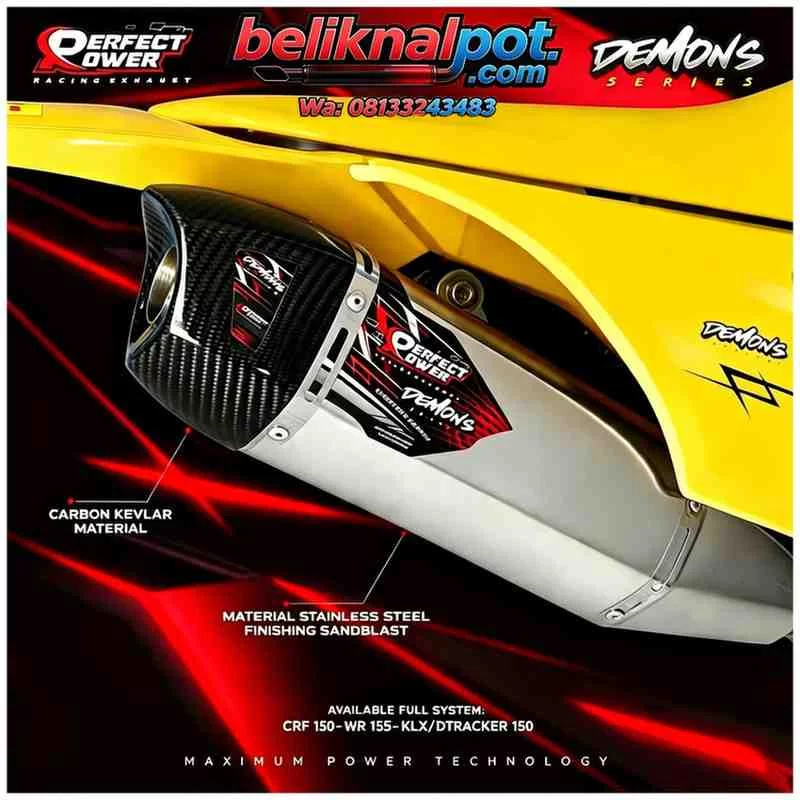 KNALPOT MOTOR KLX-CRF-WR155 DEMONS SERIES SANBLAS KARBON KEVLAR ORIGINAL PERFECT POWER
