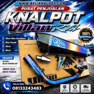 KNALPOT MOTOR X MAX OLD 250 CC BAHAN STAINLESS FINIS SANBLAST BLUE PURPLE ORIGINAL VILLAN
