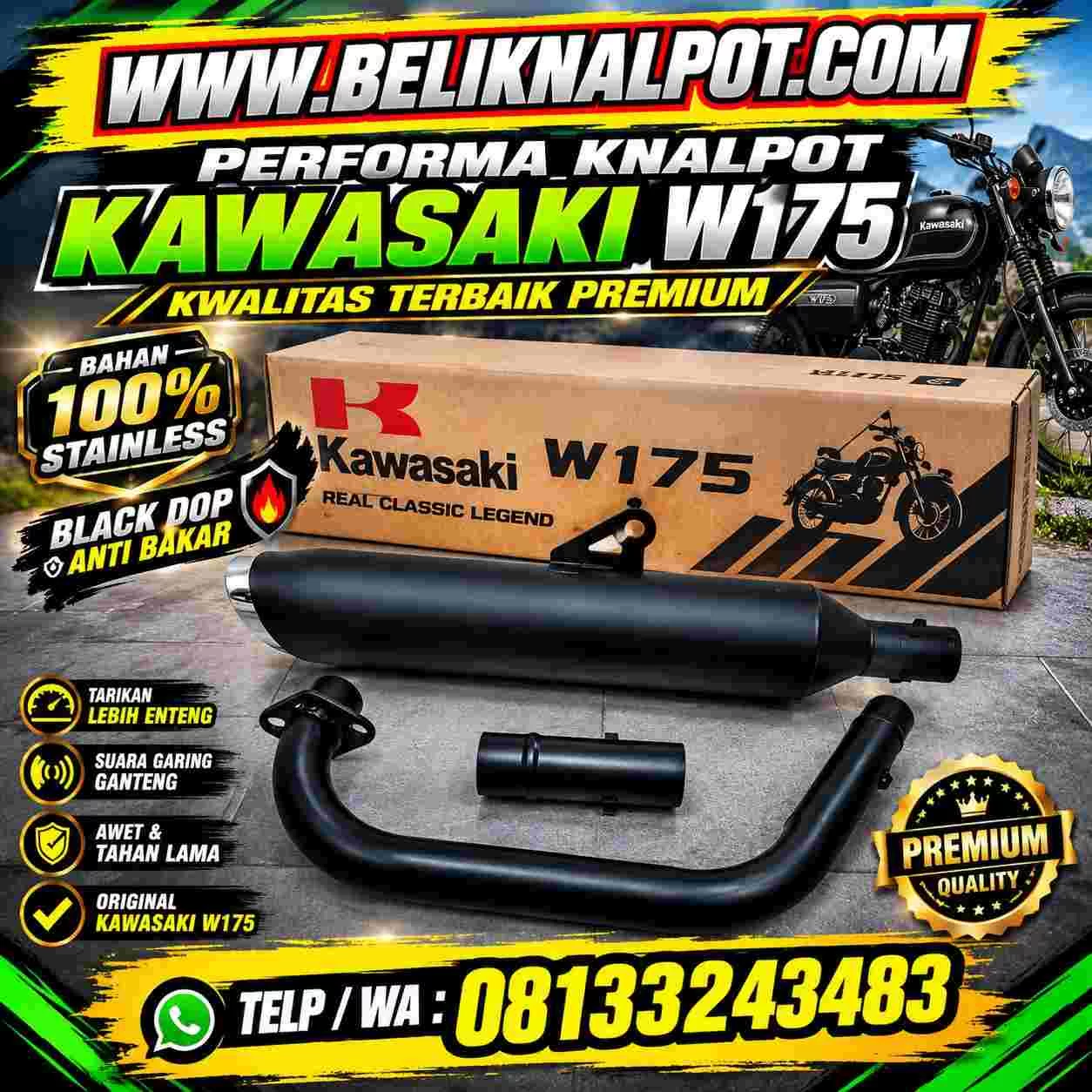 KNALPOT MOTOR KAWASAKI W175 BAHAN STAINLESS MODEL MONCONG SUARA NGEBAS TARIKAN ENTENG