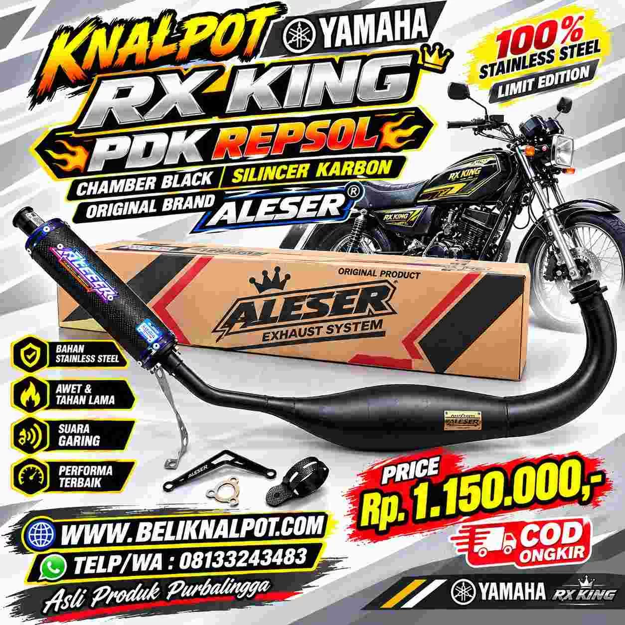 KNALPOT YAMAHA RX KING PDK REPSOL CHAMBER BLACK SILINCER CARBON ORIGINAL ALESER