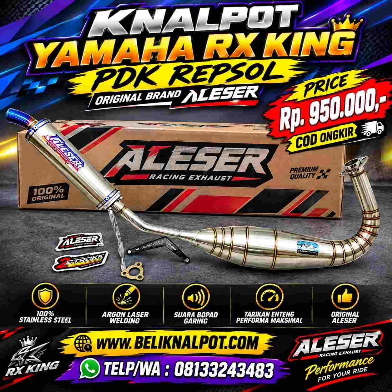 KNALPOT RX KING REPSOL PDK ORIGINAL ALESER FULL STAINLESS STEEL SUARA KERING