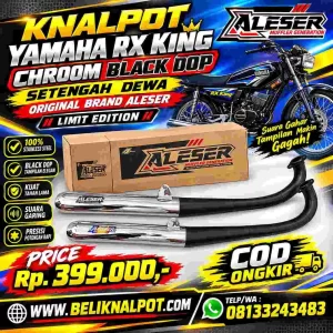 KNALPOT MOTOR YAMAHA RX KING TYPE SETENGAH DEWA ORIGINAL ALESER CHROOM DOP BLACK